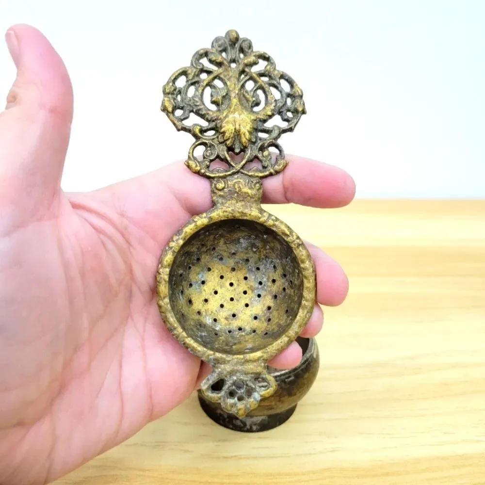 Vintage Brass Tea Strainer Ornate Handle Loose Leaf Infuser – Made in India